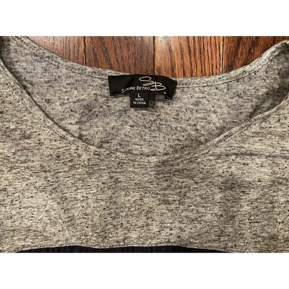 Suzanne Betro Navy Gray Linen Tunic Women’s Large Summer Cruise Flowy Top Blouse - Picture 2 of 4